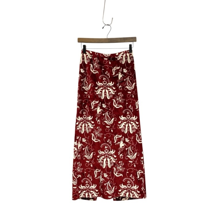 Mame Kurogouchi マメクロゴウチ Velour Jersey I-Line Skirt 花鳥柄ベロアジャージーIラインスカート レッド 1 MM25FW-JS098