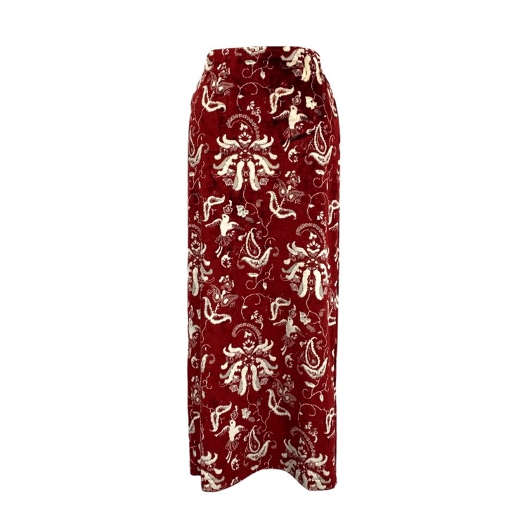 Mame Kurogouchi マメクロゴウチ Velour Jersey I-Line Skirt 花鳥柄ベロアジャージーIラインスカート レッド 1 MM25FW-JS098