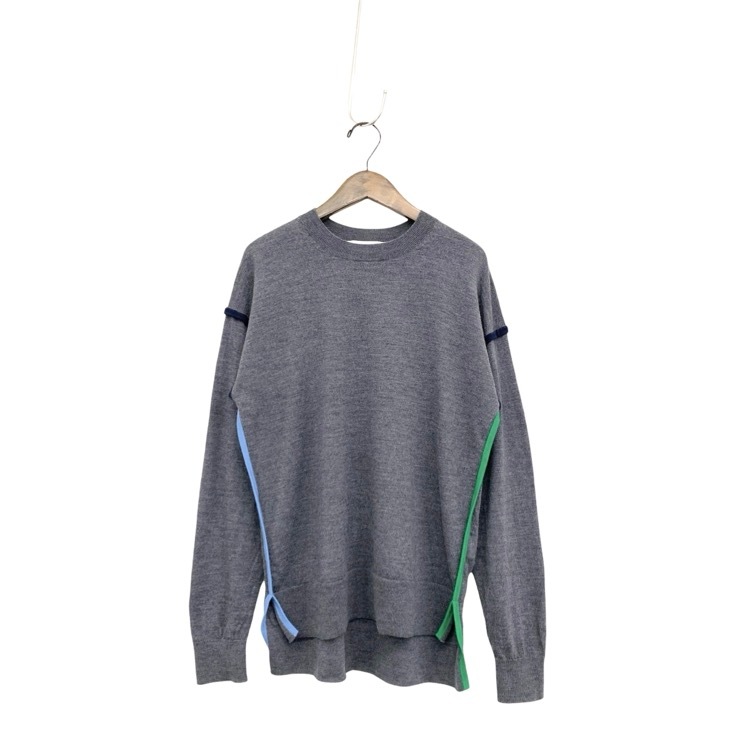 ENFOLD エンフォルド KNIT PIPING PULLOVER ニットパイピングプルオーバー セーター グレー 38 300HA270-0101