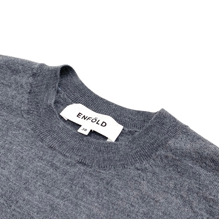 ENFOLD エンフォルド KNIT PIPING PULLOVER ニットパイピングプルオーバー セーター グレー 38 300HA270-0101