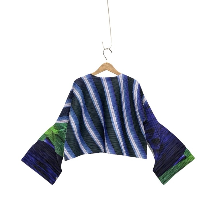 PLEATS PLEASE ISSEY MIYAKE プリーツプリーズ イッセイミヤケ CITY COLLAGE コラージュプリーツカーディガン グレー×ネイビー PP61JO673