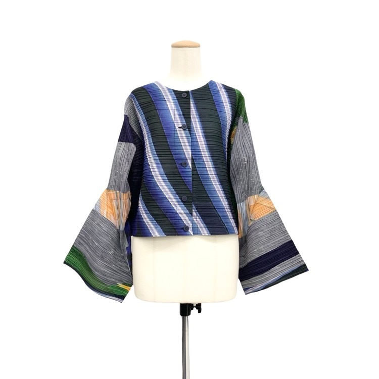 PLEATS PLEASE ISSEY MIYAKE プリーツプリーズ イッセイミヤケ CITY COLLAGE コラージュプリーツカーディガン グレー×ネイビー PP61JO673