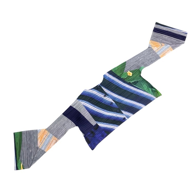 PLEATS PLEASE ISSEY MIYAKE プリーツプリーズ イッセイミヤケ CITY COLLAGE コラージュプリーツカーディガン グレー×ネイビー PP61JO673