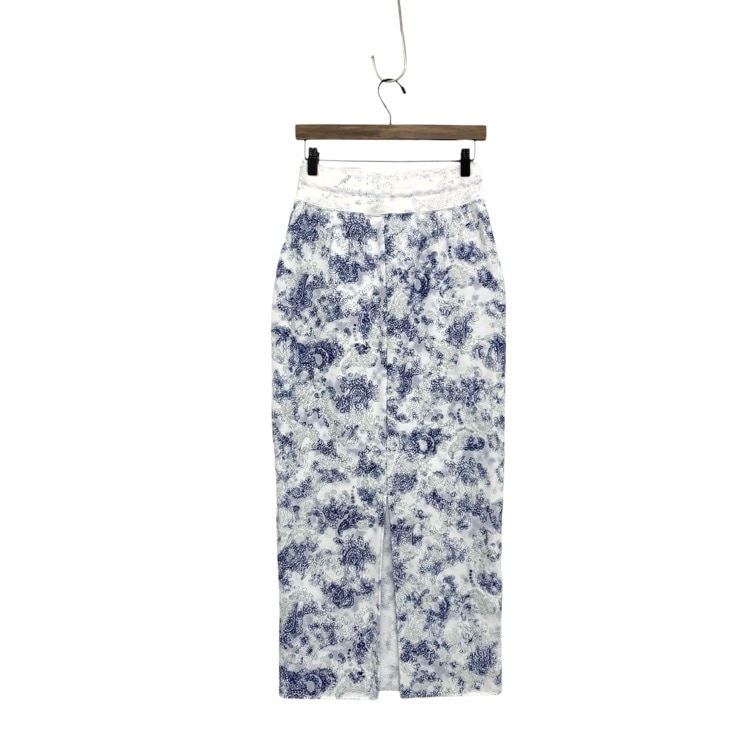 Mame Kurogouchi マメクロゴウチ Floral Flock Printed Fleece Lining Skirt 蛸唐草模様 裏起毛Iラインスカート ブルー 2 MM24SS-JS073