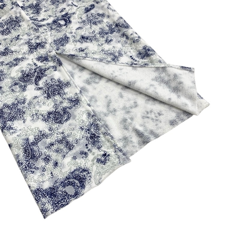 Mame Kurogouchi マメクロゴウチ Floral Flock Printed Fleece Lining Skirt 蛸唐草模様 裏起毛Iラインスカート ブルー 2 MM24SS-JS073