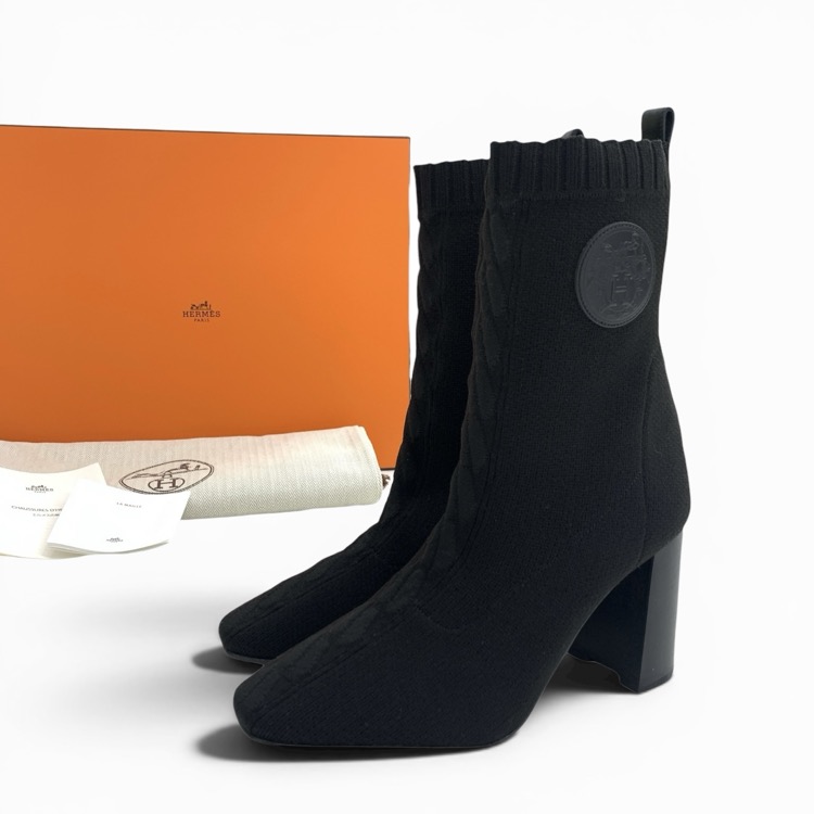 HERMES エルメス ジェナ90ニット ショートブーツ ブラック 36