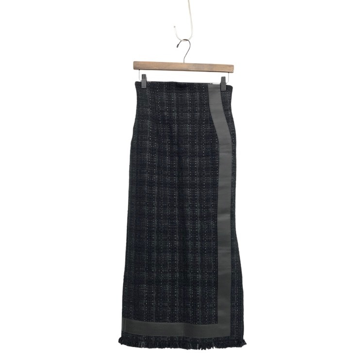 Mame Kurogouchi マメクロゴウチ Cracted Tweed Skirt ツイードスリットロングスカート ネイビー 1 MM23PS-SK703