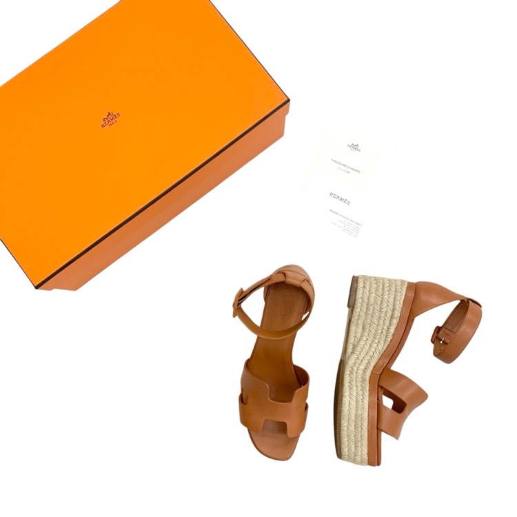 HERMES エルメス エルダ エスパドリーユ サンダル ウェッジソール オレンジ系 36