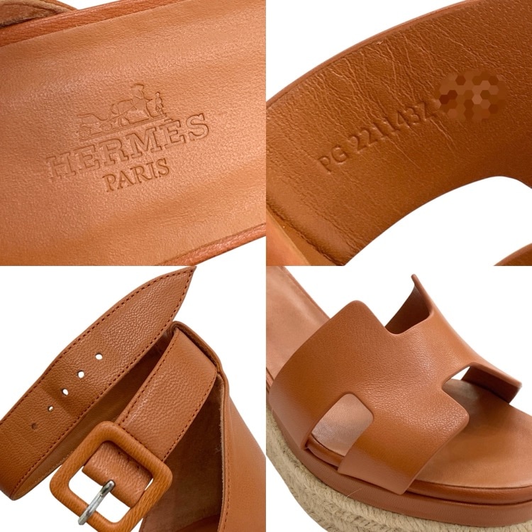 HERMES エルメス エルダ エスパドリーユ サンダル ウェッジソール オレンジ系 36