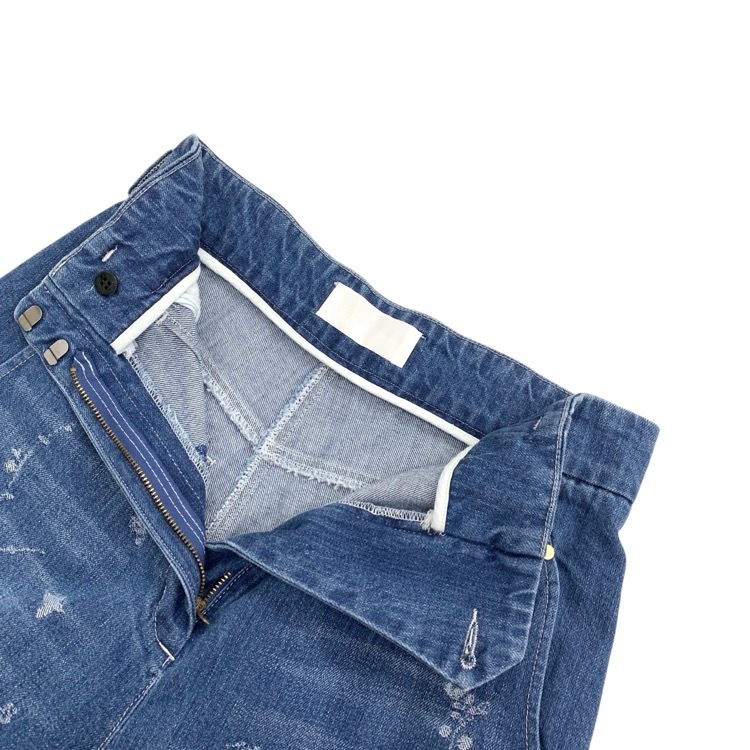 2025SS Mame Kurogouchi マメクロゴウチ Nature Pattern Jacquard Wide Leg Jeans 花鳥柄ジャガードワイドデニムパンツ ブルー 2 MM25SS-PT058