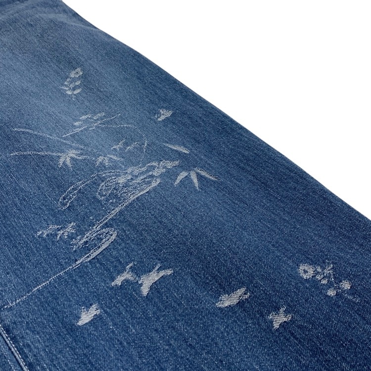 2025SS Mame Kurogouchi マメクロゴウチ Nature Pattern Jacquard Wide Leg Jeans 花鳥柄ジャガードワイドデニムパンツ ブルー 2 MM25SS-PT058