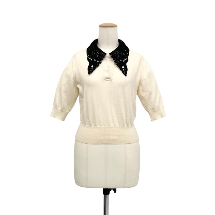 Mame Kurogouchi マメクロゴウチ Embroidery Collar Knitted Top コード刺繍襟ニットトップ 2 MM25FW-KN037