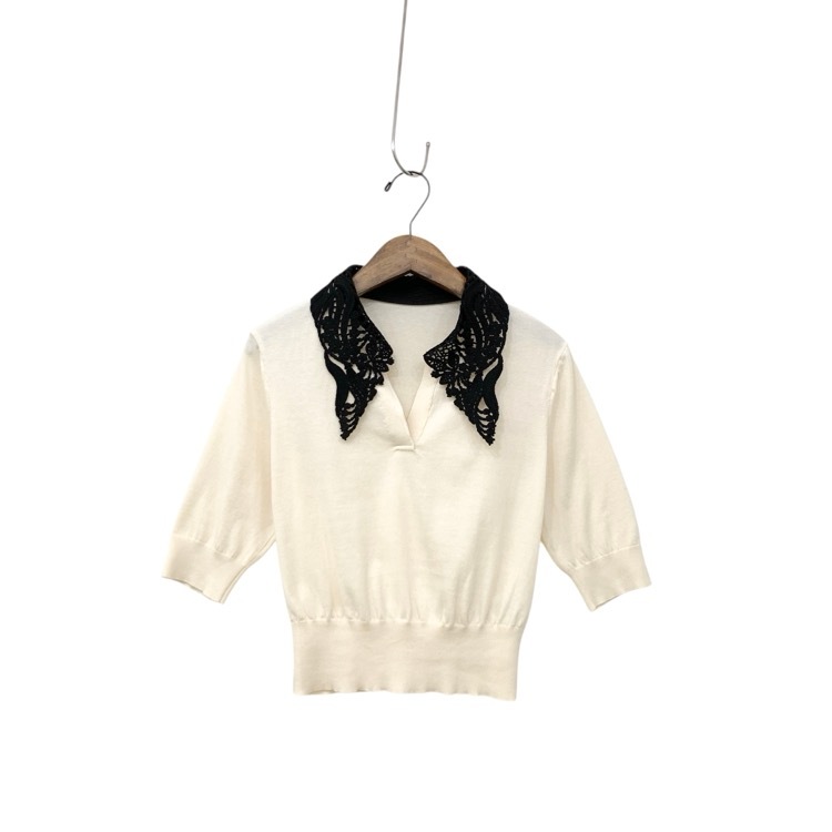 Mame Kurogouchi マメクロゴウチ Embroidery Collar Knitted Top コード刺繍襟ニットトップ 2 MM25FW-KN037