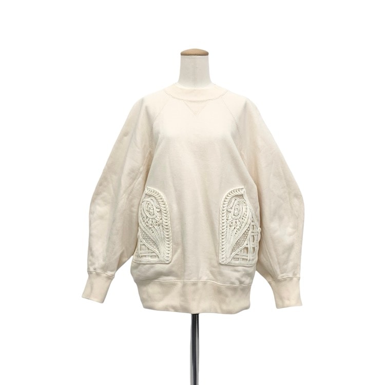 Mame Kurogouchi マメクロゴウチ Oversized Embroidered Sweatshirt コード刺繍オーバーサイズスウェット ホワイト 1 MM21PS-JS707