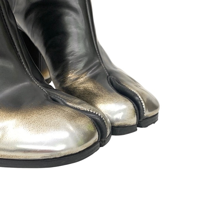 Maison Margiela メゾンマルジェラ Tabi Metallic Leather Ankle Boots タビメタリックアンクル ブーツ ブラック×シルバー 38/25.0cm S58WU0260