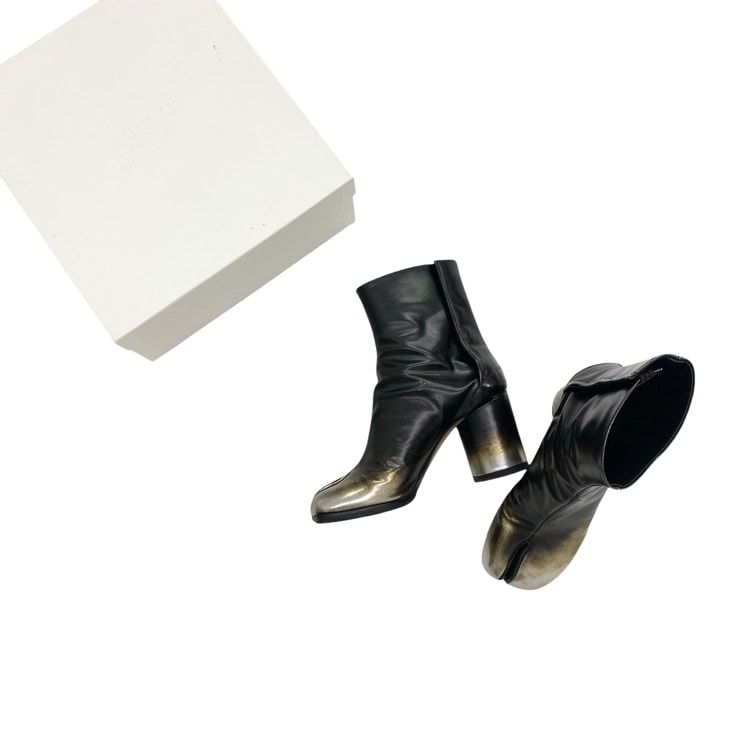 Maison Margiela メゾンマルジェラ Tabi Metallic Leather Ankle Boots タビメタリックアンクル ブーツ ブラック×シルバー 38/25.0cm S58WU0260
