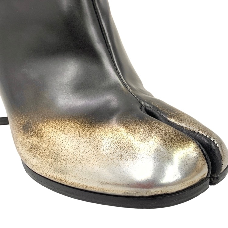 Maison Margiela メゾンマルジェラ Tabi Metallic Leather Ankle Boots タビメタリックアンクル ブーツ ブラック×シルバー 38/25.0cm S58WU0260