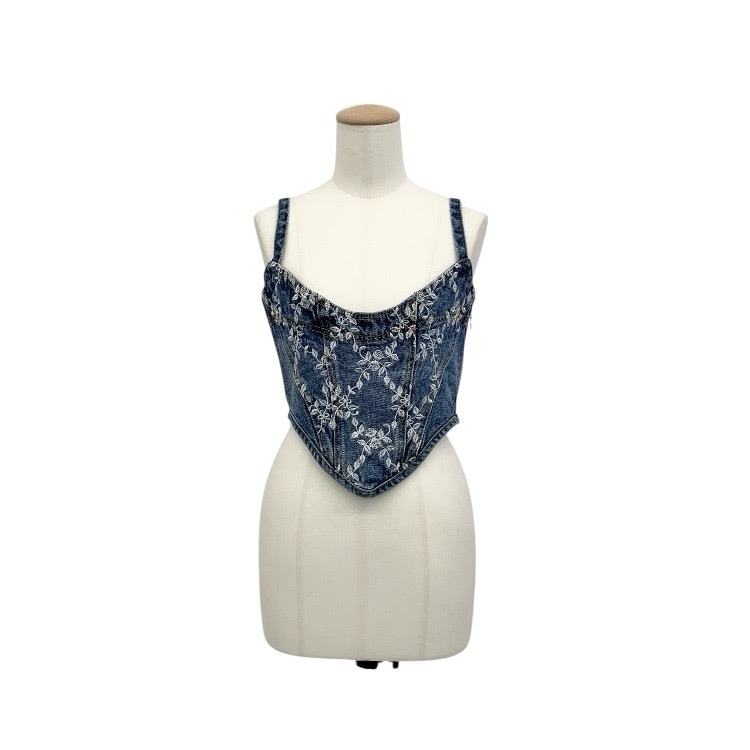 FETICO フェティコ FLOWER EMBROIDERED DENIM BUSTIER 薔薇モチーフ刺繍デニムビスチェ インディゴ 1 FTC244-0102