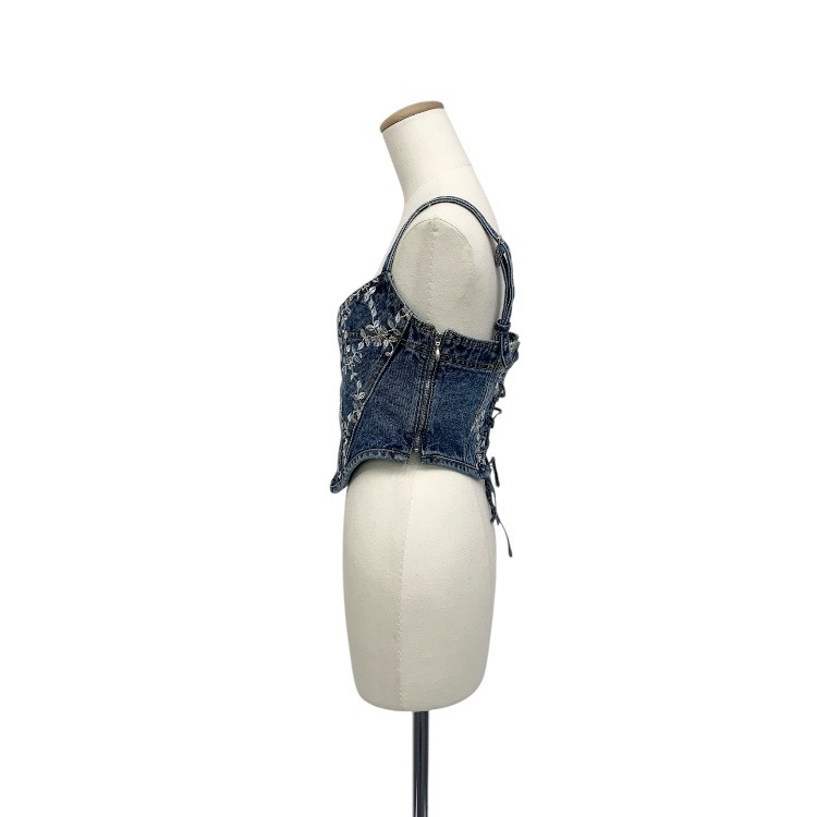 FETICO フェティコ FLOWER EMBROIDERED DENIM BUSTIER 薔薇モチーフ刺繍デニムビスチェ インディゴ 1 FTC244-0102