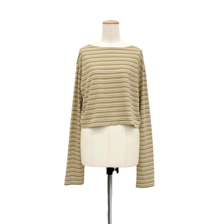 未使用品 AURALEE オーラリー HARD TWIST COTTON BORDER BOAT NECK L/S TEE コットンボーダーボートネックロンT ベージュボーダー 1 A24SP03BR