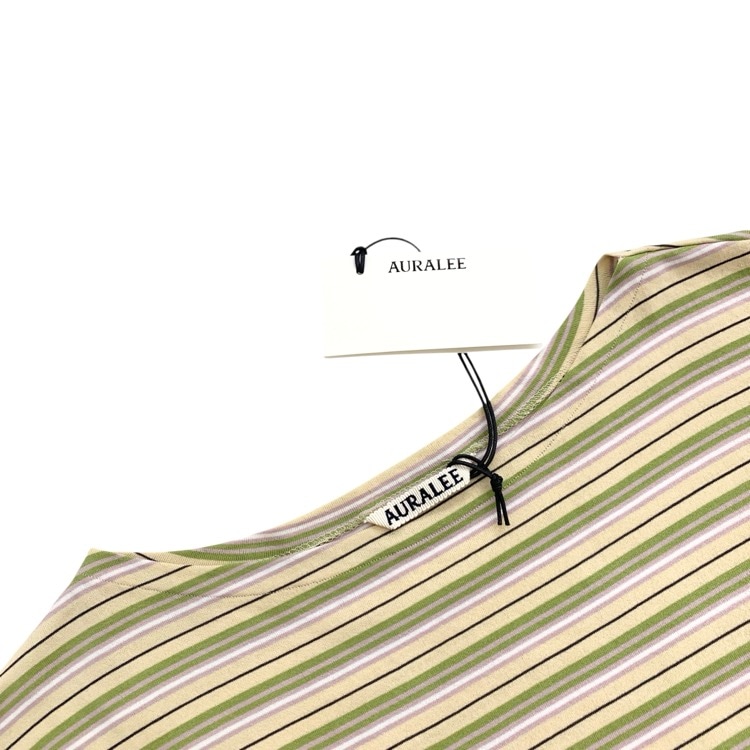 未使用品 AURALEE オーラリー HARD TWIST COTTON BORDER BOAT NECK L/S TEE コットンボーダーボートネックロンT ベージュボーダー 1 A24SP03BR