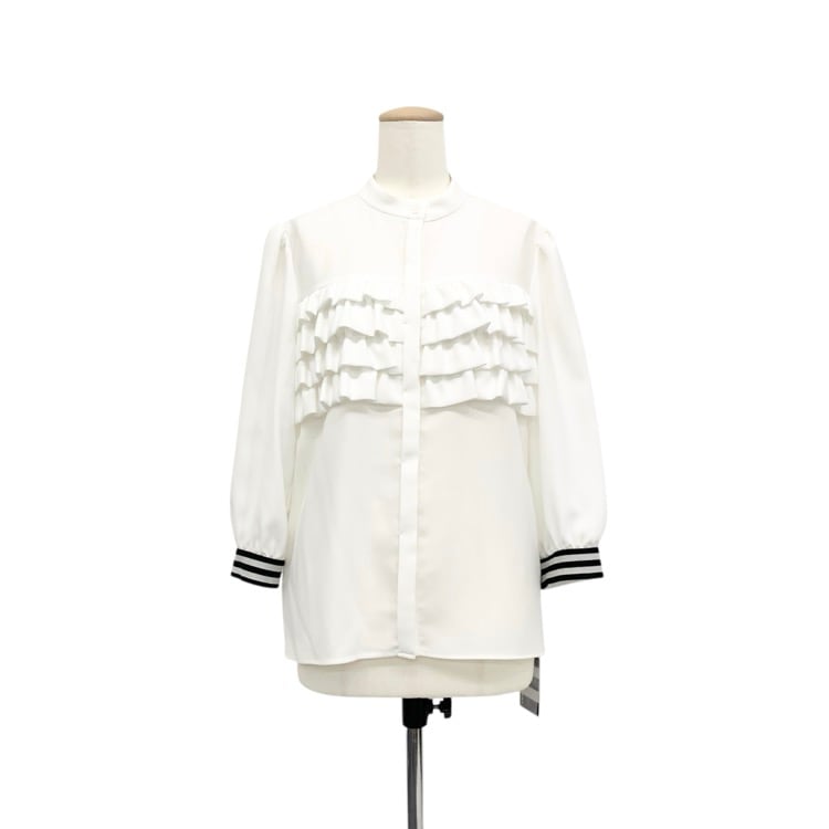 BORDERS at BALCONY ボーダーズアットバルコニー FRILL GEORGETTE BLOUSE フリルジョーゼットブラウス ホワイト 38 BD2311-3C-06