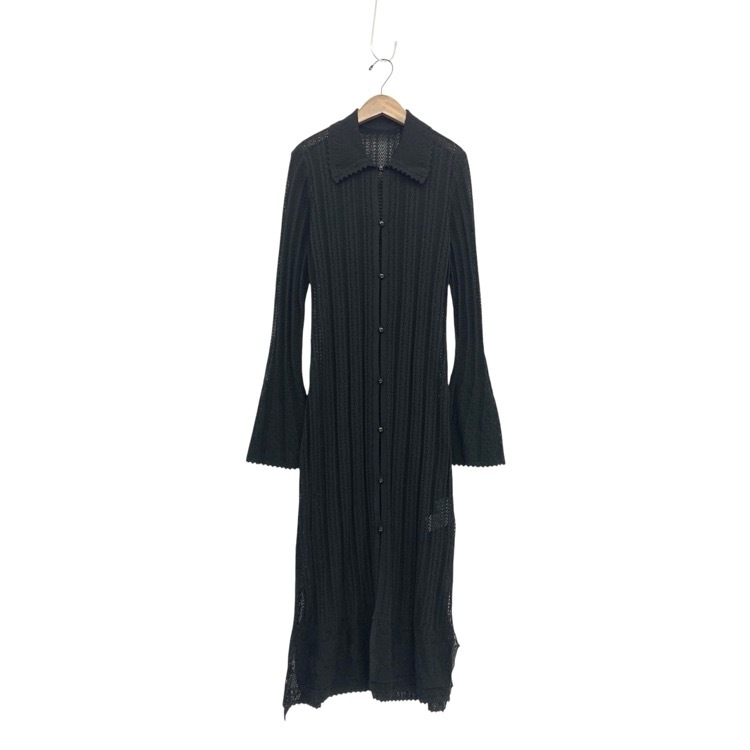 2025SS Mame Kurogouchi マメクロゴウチ Lace Stripe Knitted Dress レースストライプニットワンピース ブラック 3 MM25SS-KN068