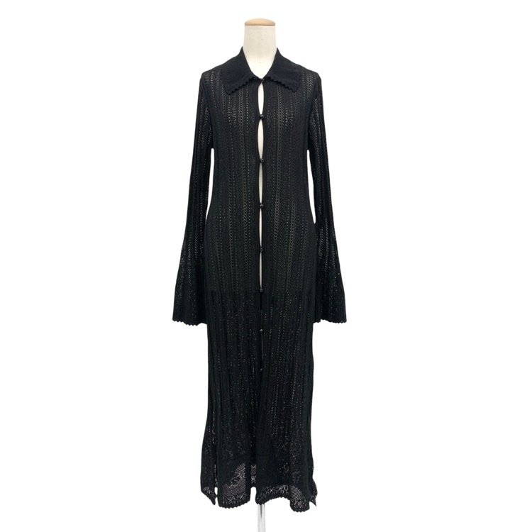 2025SS Mame Kurogouchi マメクロゴウチ Lace Stripe Knitted Dress レースストライプニットワンピース ブラック 3 MM25SS-KN068