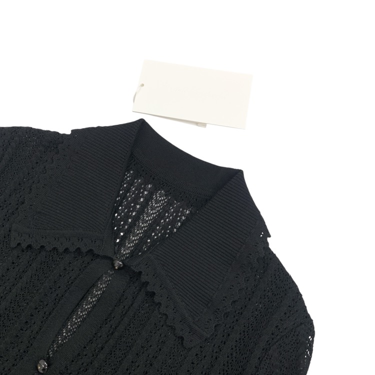 2025SS Mame Kurogouchi マメクロゴウチ Lace Stripe Knitted Dress レースストライプニットワンピース ブラック 3 MM25SS-KN068