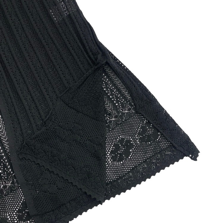 2025SS Mame Kurogouchi マメクロゴウチ Lace Stripe Knitted Dress レースストライプニットワンピース ブラック 3 MM25SS-KN068