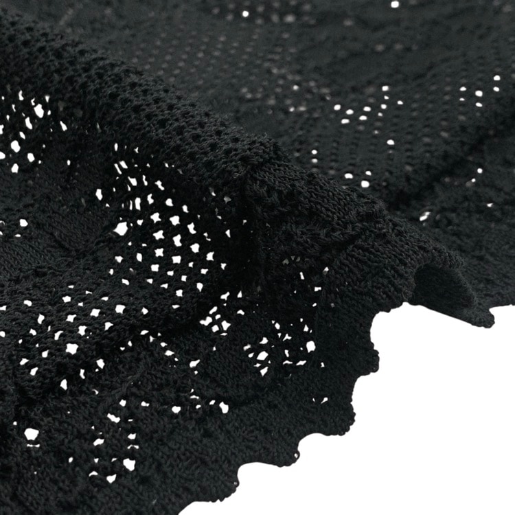 2025SS Mame Kurogouchi マメクロゴウチ Lace Stripe Knitted Dress レースストライプニットワンピース ブラック 3 MM25SS-KN068
