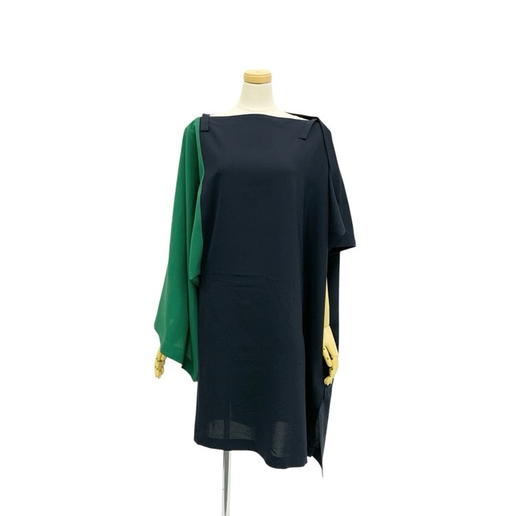 132 5.ISSEY MIYAKE イッセイミヤケ SWITCHING COLOR スイッチング カラー ドレス ワンピース ネイビー グリーン 3 IL21FH325