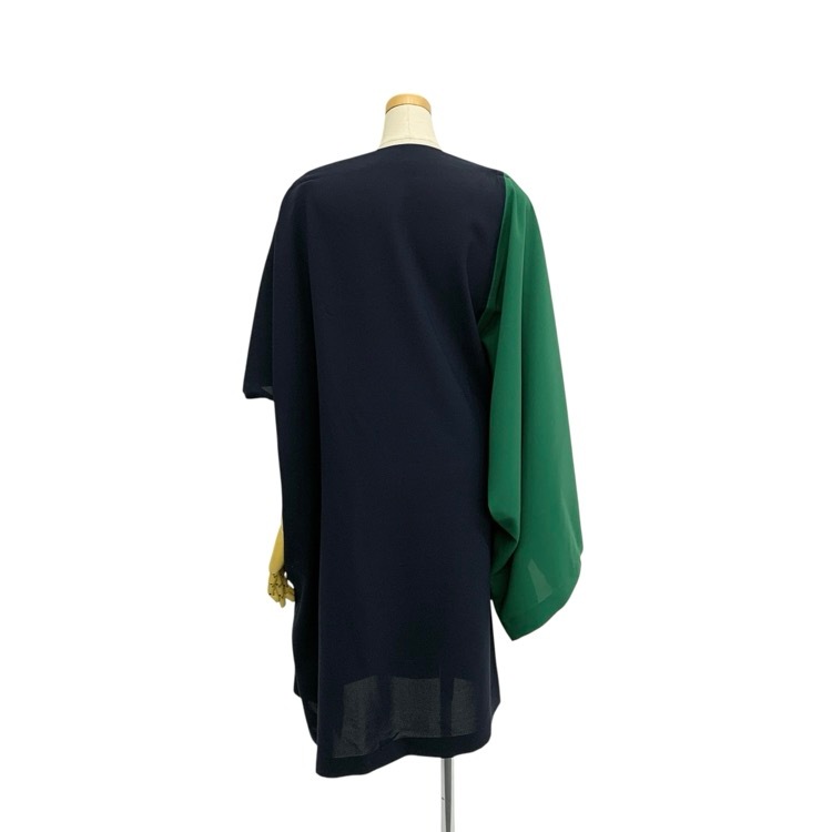 132 5.ISSEY MIYAKE イッセイミヤケ SWITCHING COLOR スイッチング カラー ドレス ワンピース ネイビー グリーン 3 IL21FH325