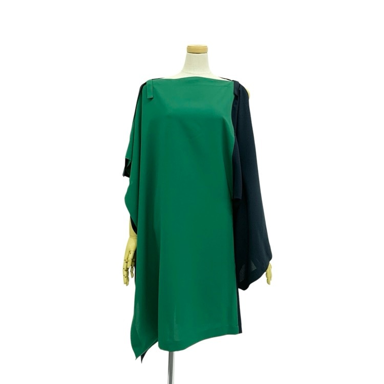 132 5.ISSEY MIYAKE イッセイミヤケ SWITCHING COLOR スイッチング カラー ドレス ワンピース ネイビー グリーン 3 IL21FH325