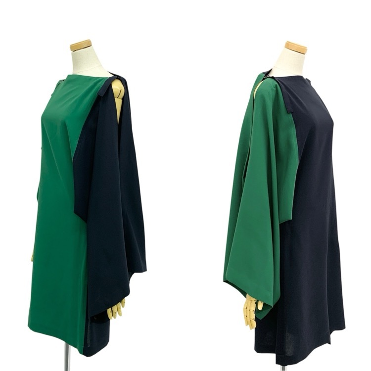 132 5.ISSEY MIYAKE イッセイミヤケ SWITCHING COLOR スイッチング カラー ドレス ワンピース ネイビー グリーン 3 IL21FH325