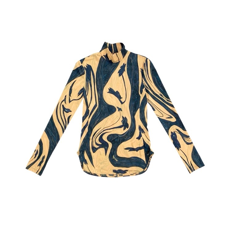 2024SS Mame Kurogouchi マメクロゴウチ Marble Print Jersey High Neck Top マーブル カットソー ベージュ 1 MM24SS-JS077