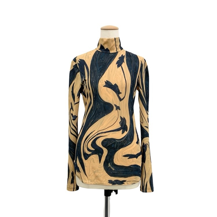 2024SS Mame Kurogouchi マメクロゴウチ Marble Print Jersey High Neck Top マーブル カットソー ベージュ 1 MM24SS-JS077