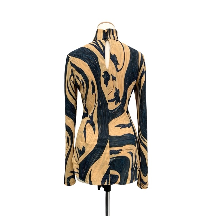 2024SS Mame Kurogouchi マメクロゴウチ Marble Print Jersey High Neck Top マーブル カットソー ベージュ 1 MM24SS-JS077