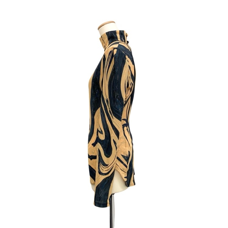 2024SS Mame Kurogouchi マメクロゴウチ Marble Print Jersey High Neck Top マーブル カットソー ベージュ 1 MM24SS-JS077