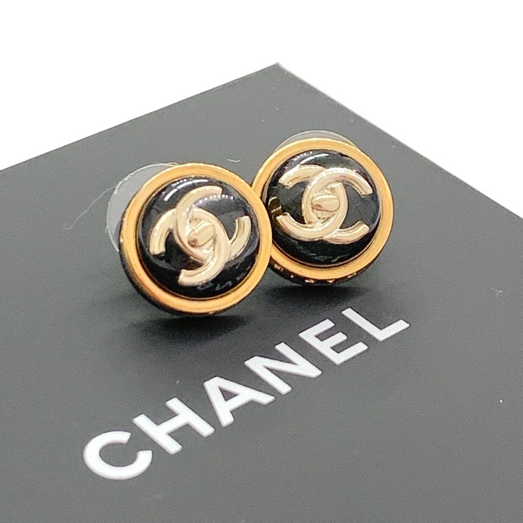 CHANEL シャネル B23 ターンロック ピアス ブラック ゴールド