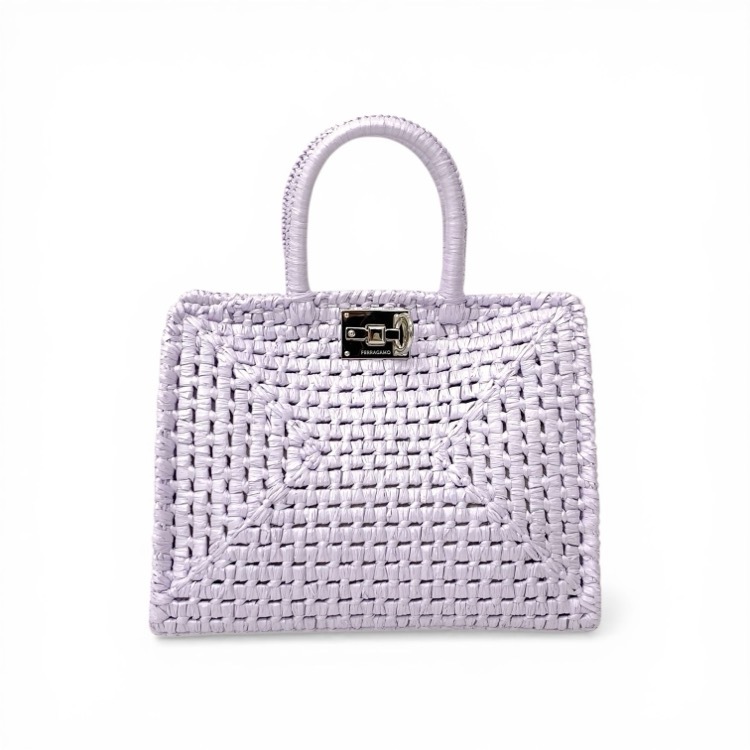 FERRAGAMO フェラガモ The studio raffia small bag かごバッグ ステューディオラフィアトート パープル