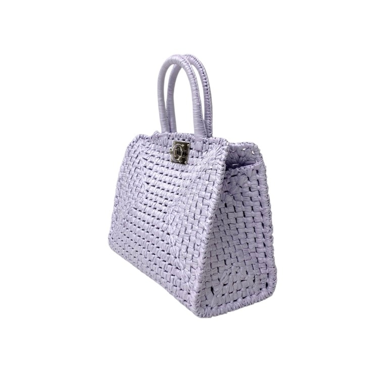 FERRAGAMO フェラガモ The studio raffia small bag かごバッグ ステューディオラフィアトート パープル