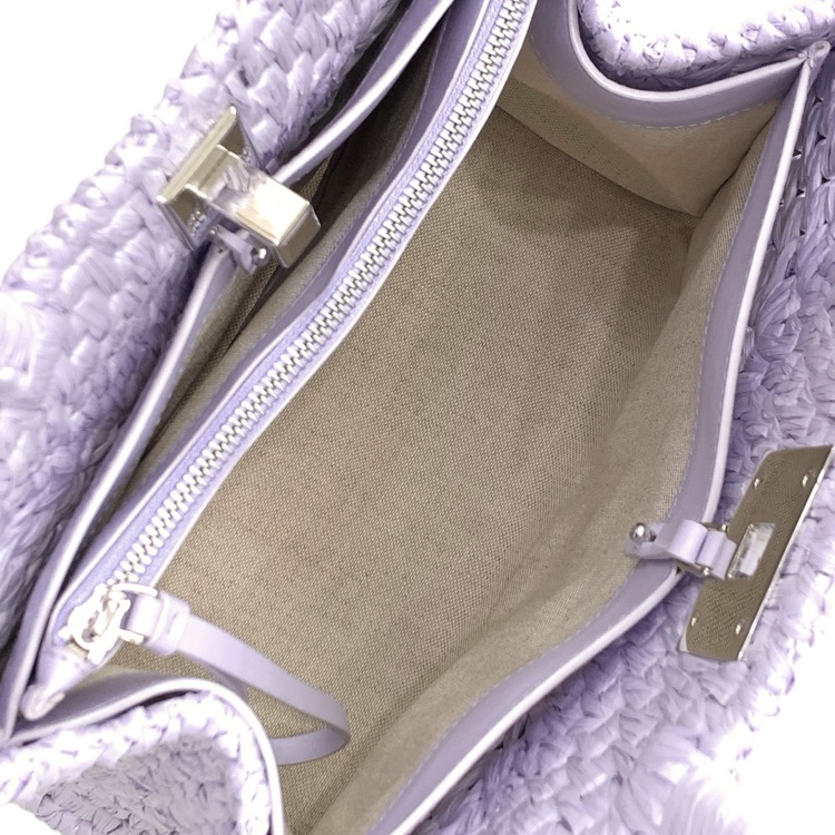 FERRAGAMO フェラガモ The studio raffia small bag かごバッグ ステューディオラフィアトート パープル