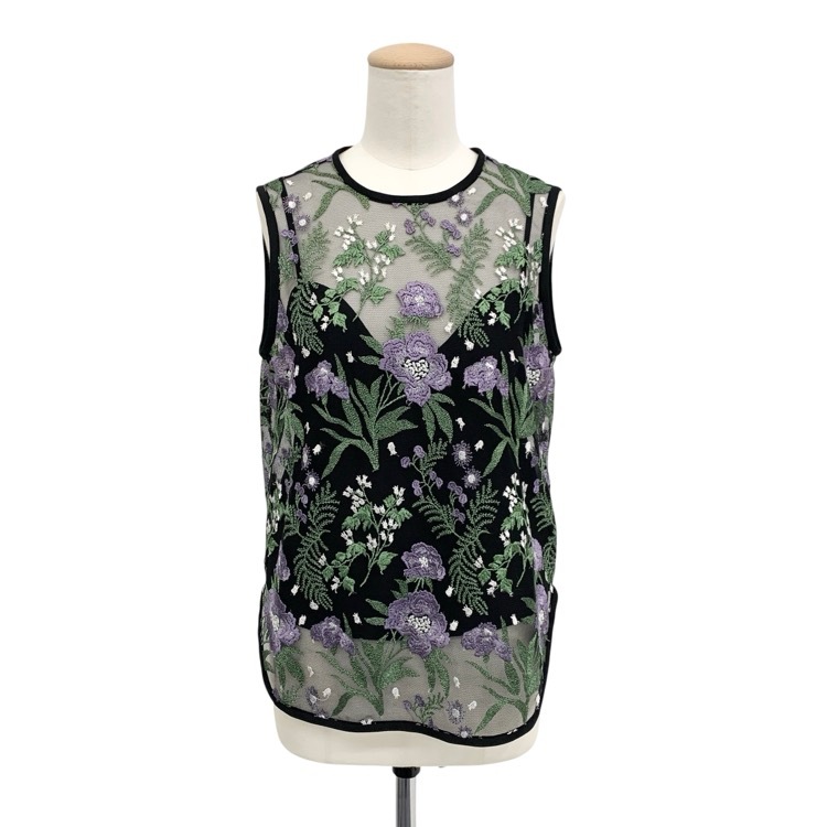 Mame Kurogouchi マメクロゴウチ Embroidery Sleeveless Blouse ボタニカルレースノースリーブブラウス パープル 1 MM19SS-SH701