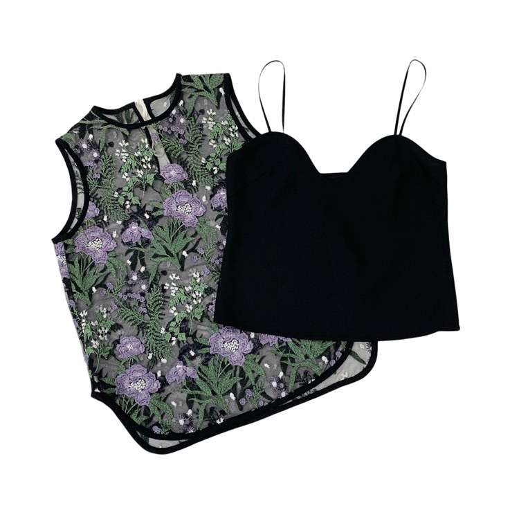 Mame Kurogouchi マメクロゴウチ Embroidery Sleeveless Blouse ボタニカルレースノースリーブブラウス パープル 1 MM19SS-SH701