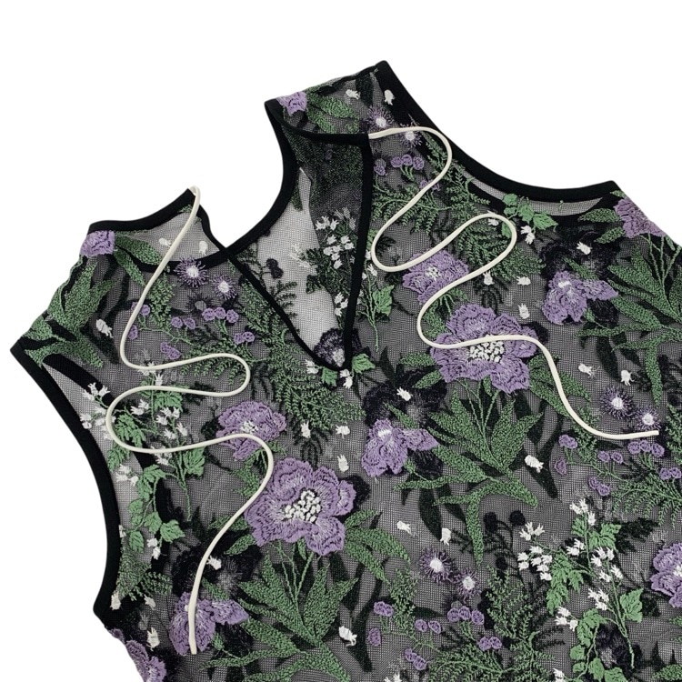 Mame Kurogouchi マメクロゴウチ Embroidery Sleeveless Blouse ボタニカルレースノースリーブブラウス パープル 1 MM19SS-SH701