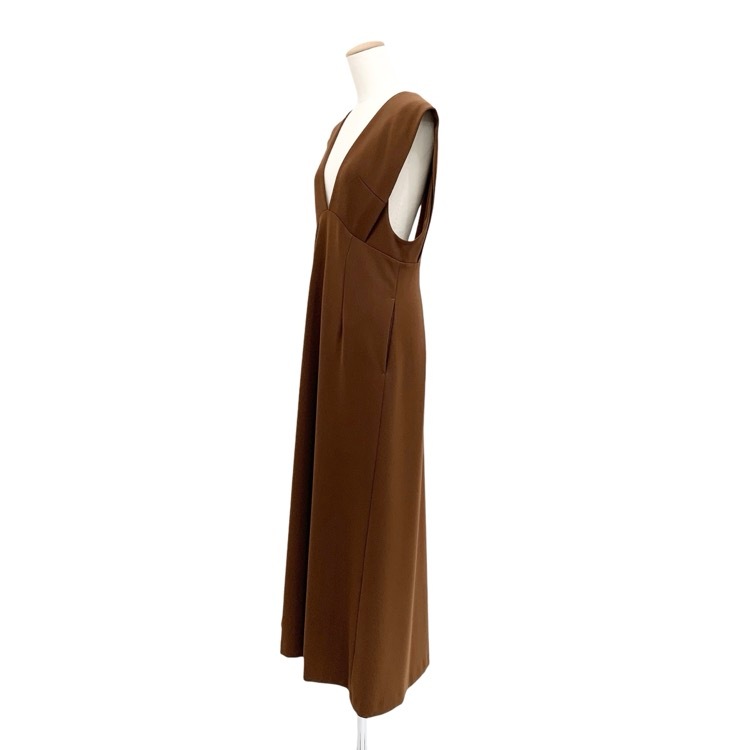 Mame Kurogouchi マメクロゴウチ V Neck Sleeveless Dress Vネックワンピース ブラウン 2 MM21PF-DR717