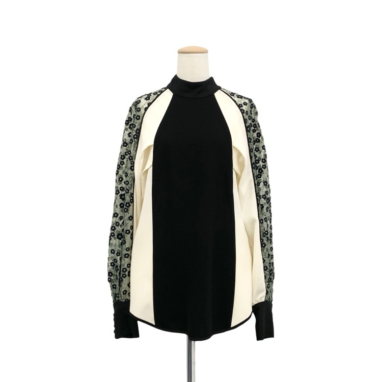 Mame Kurogouchi マメクロゴウチ Pedicel Lace Sleeves Tops 小花柄レーススリーブブラウス ブラック 3 MM18AW-SH001