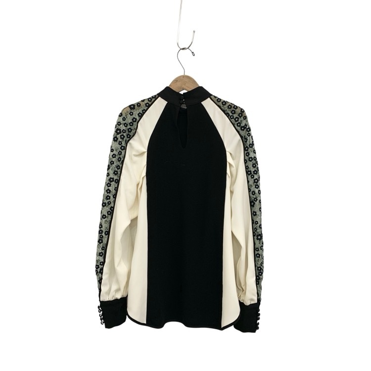 Mame Kurogouchi マメクロゴウチ Pedicel Lace Sleeves Tops 小花柄レーススリーブブラウス ブラック 3 MM18AW-SH001