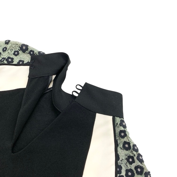 Mame Kurogouchi マメクロゴウチ Pedicel Lace Sleeves Tops 小花柄レーススリーブブラウス ブラック 3 MM18AW-SH001